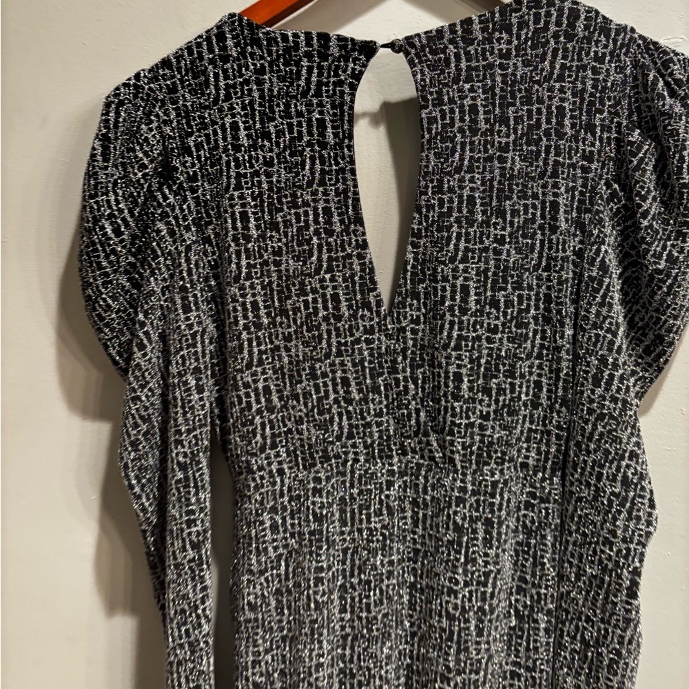 Lulu's Black and White Sheath Dress Puff Sleeve sparkle formal form fit holiday - Picture 12 of 13